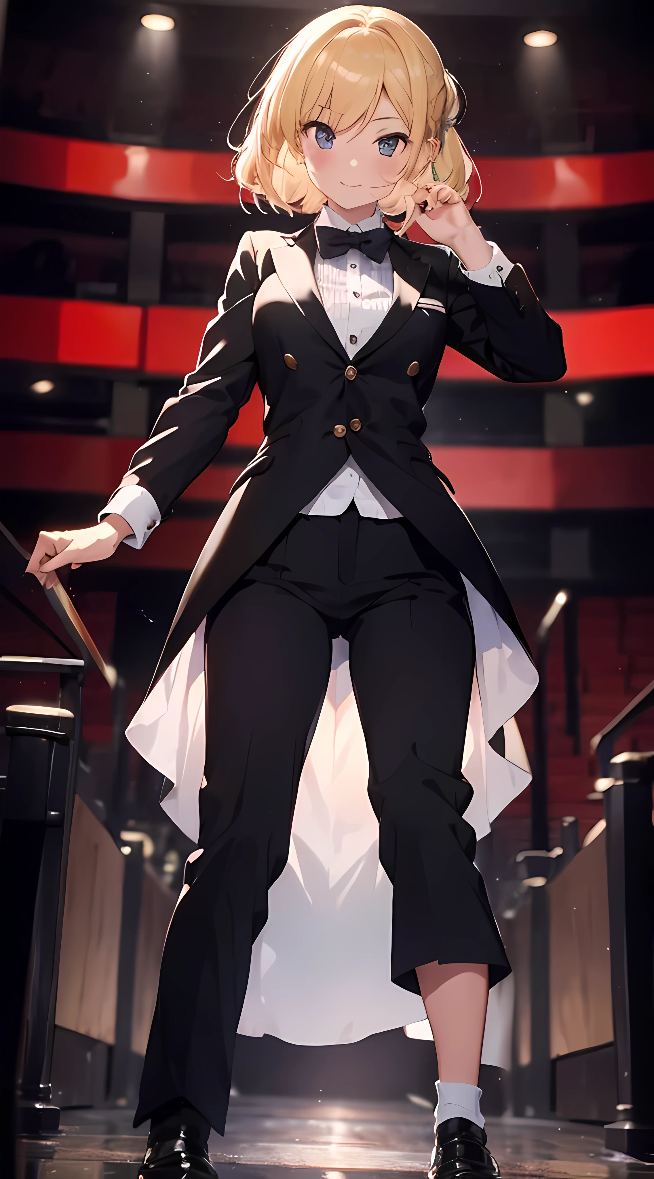 Anime character dressed in black and white standing on stage - SeaArt AI