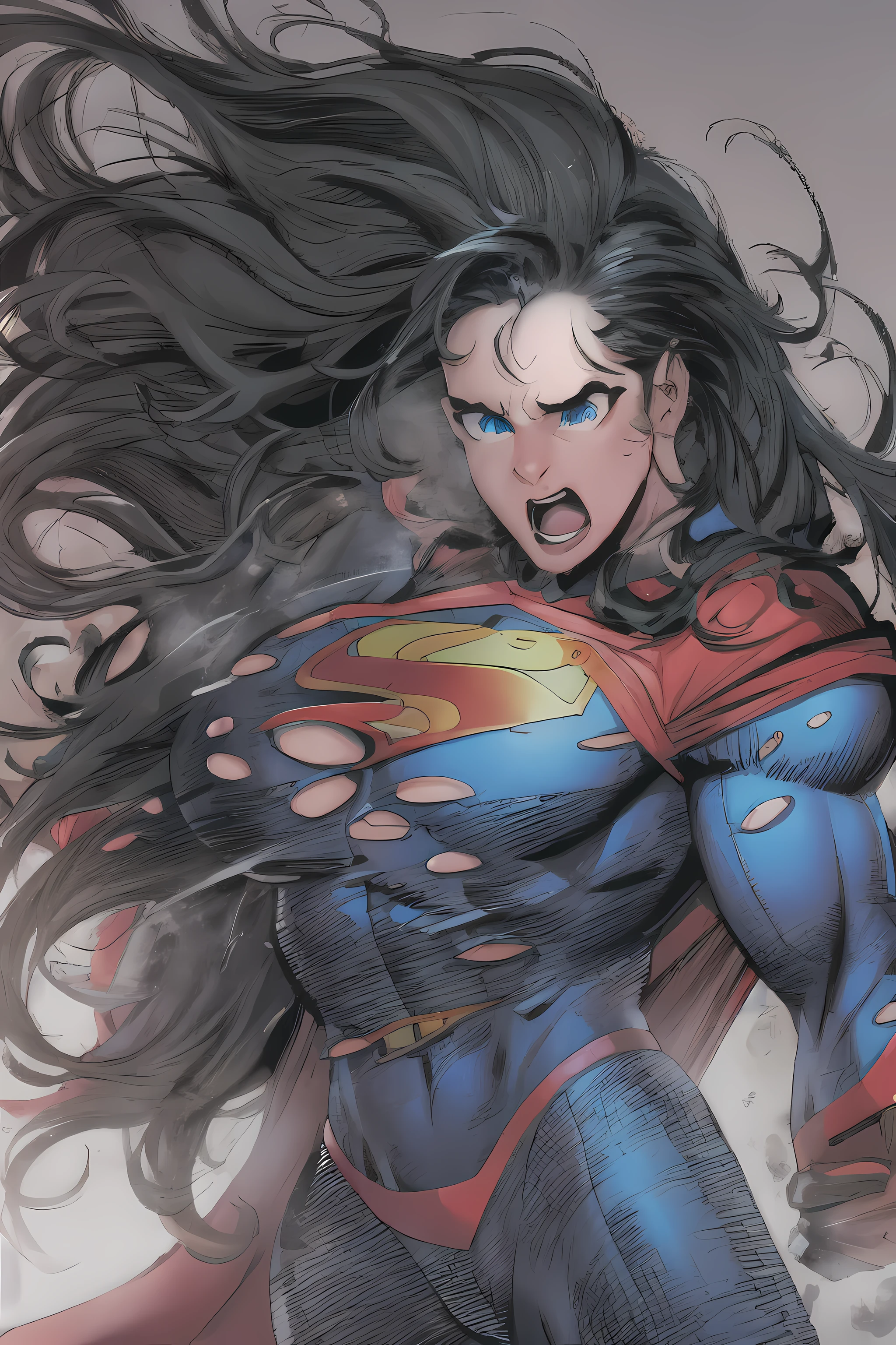 jim lee, 1boy, superman abs, bara, long black hair, blue bodysuit, blue eyes, bodysuit, cape, open mouth, one large pectoral, the other swelling into a huge breast, male to female focus, muscles shrinking, red cape, lonfg hair, simple background, solo, superhero, upper body,flat style , ((masterpiece)) gender transformation
mtf, sequence, full body, transforming into woman, breast expansion, huge breasts, stretched, torn, ripped, bodysuit, ass expansion, hip expansion, look of shock, pov of camera, cupping breasts, beautiful face