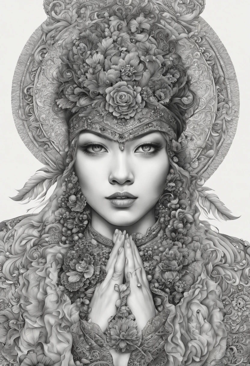 1girl, (high resolution,4k,8k,highres,masterpiece:1.2),ultra-detailed,(realistic,photorealistic,photo-realistic:1.37),black and white ink paint,Japanese tattoo art,beautiful detailed eyes,beautiful detailed lips,detailed face,long eyelashes,traditional patterns,geometric shapes,flowing lines,spiritual motifs,meaningful symbols,elaborate designs,organic elements,nature-inspired elements,serene expression,colored background,contrast lighting,subtle shadows,vivid colors,texture details,traditional attire,elegant pose,harmonious composition,exquisite artistry,precise outlines,sharp focus,body art,traditional craftsmanship