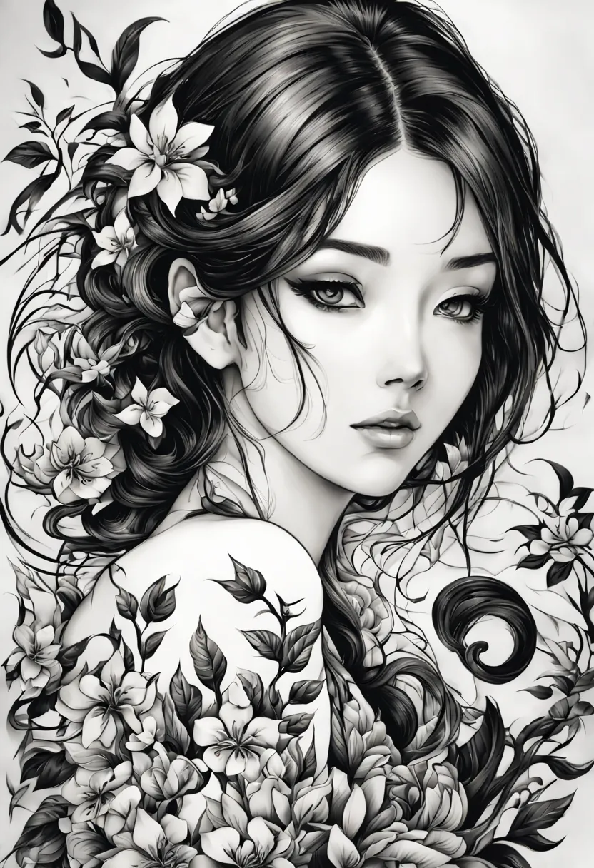 (high quality,4k,8k,highres,masterpiece:1.2),ultra-detailed,detailed eyes, detailed lips,black and white ink paint stroked japan...