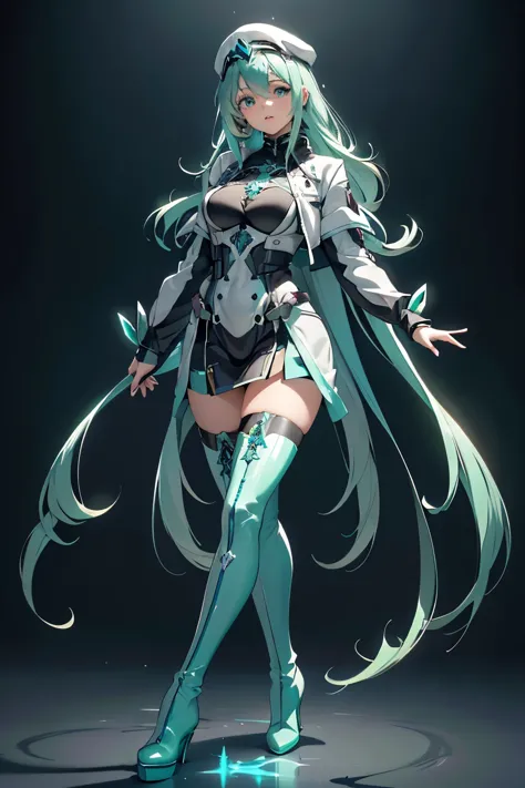 Anime, Girl, (((1girl))), (((Waifu, Xenoblade Chronicles 2, Pneuma Waifu))), Techwear, (((Seafoam Green Hair, Long Hair))), ((Se...