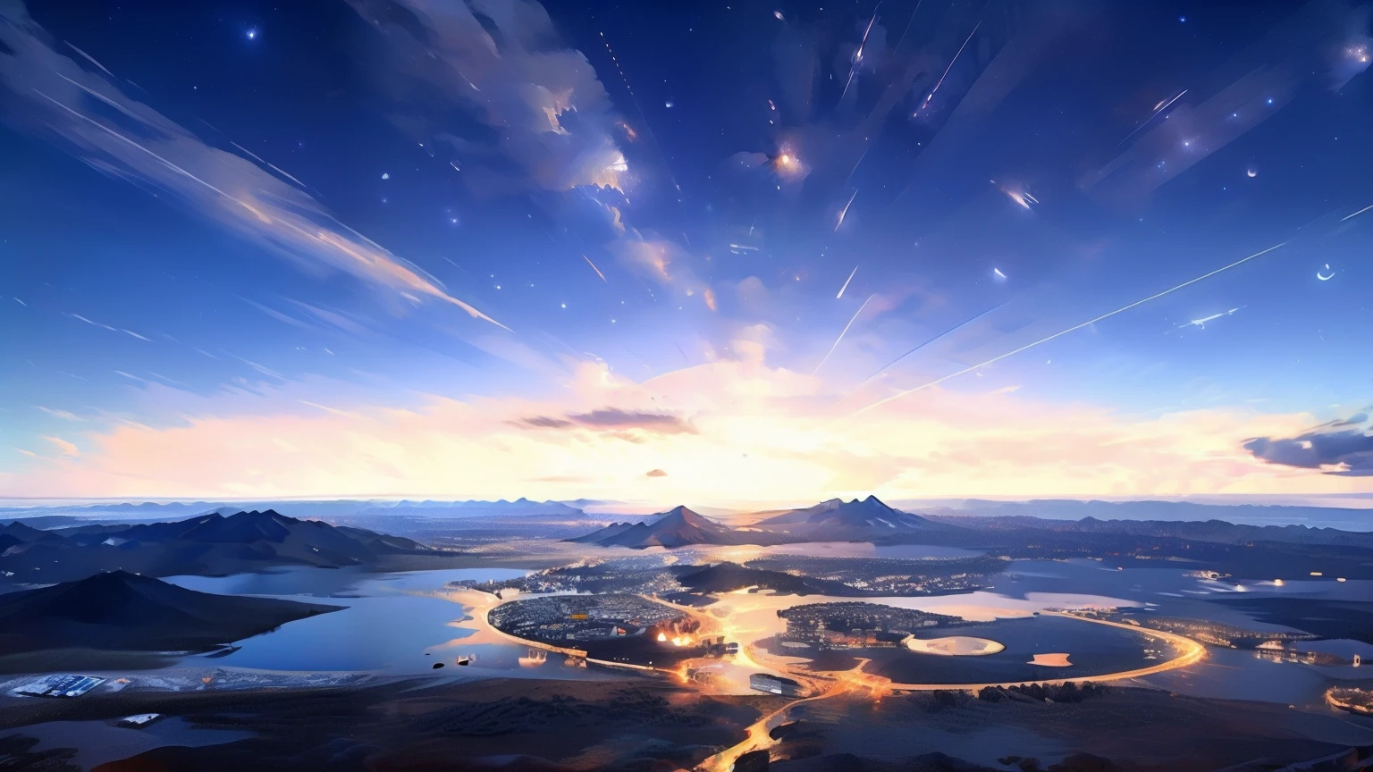 Skyline ,Night sky,Universe, stars ,Landscape, scenery art,Night,Extremely great render,est render,Best detail ,Dream,Wonderful,Colorful ,Oil paint ,8k resolution,Best resolution