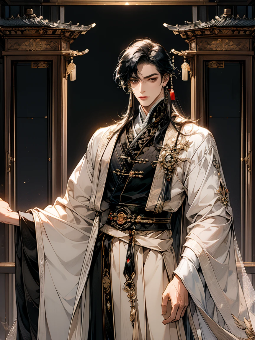 masterpiece, collage of man in chinese clothes,hanfu, long black hair