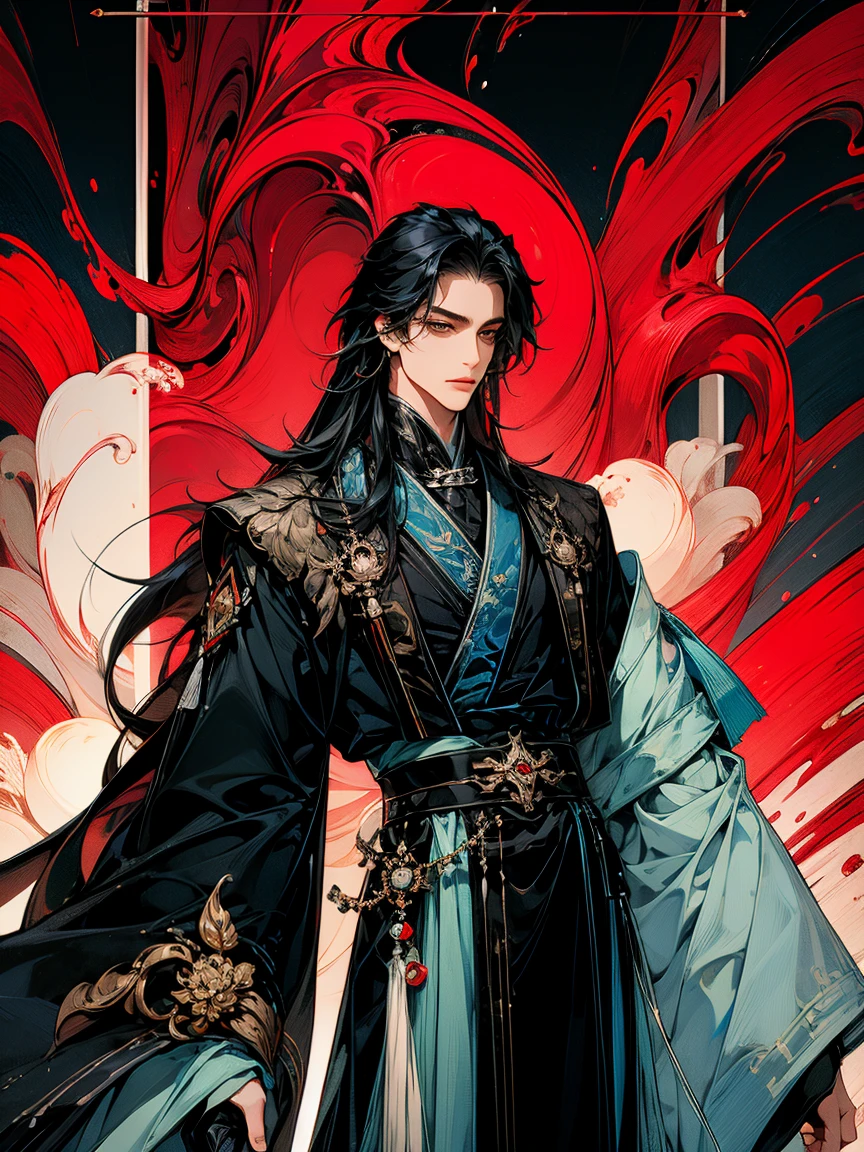 masterpiece, collage of man in chinese clothes,hanfu, long black hair