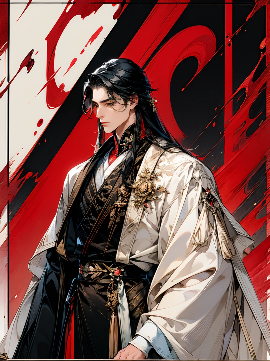 masterpiece, collage of man in chinese clothes,hanfu, long black hair