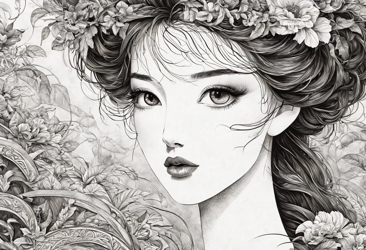 (best quality, 4k, high resolution, masterpiece: 1.2), ultra-detailed, realistic lady black and white figure, (ink style: 1.3), beautiful detailed eyes, beautiful detailed lips, detailed face, detailed flowing hair, figure slender, vibrant clothing, delicate ornate patterns, subtle shadows, soft lighting, classical pose, colorful background, 15th century artistic style, subtle color palette, elegant, exquisite craftsmanship, meticulous details, authentic textures, elegant expression, thoughtful look, atmosphere serene, historic atmosphere, fine attention to detail, intricate lines, artistic mastery, classic beauty, realistic depiction, eternally captivating.