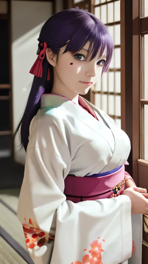 anime girl in kimono outfit standing in front of a window, misato katsuragi, iwakura lain, anime moe artstyle, in kimono, close ...
