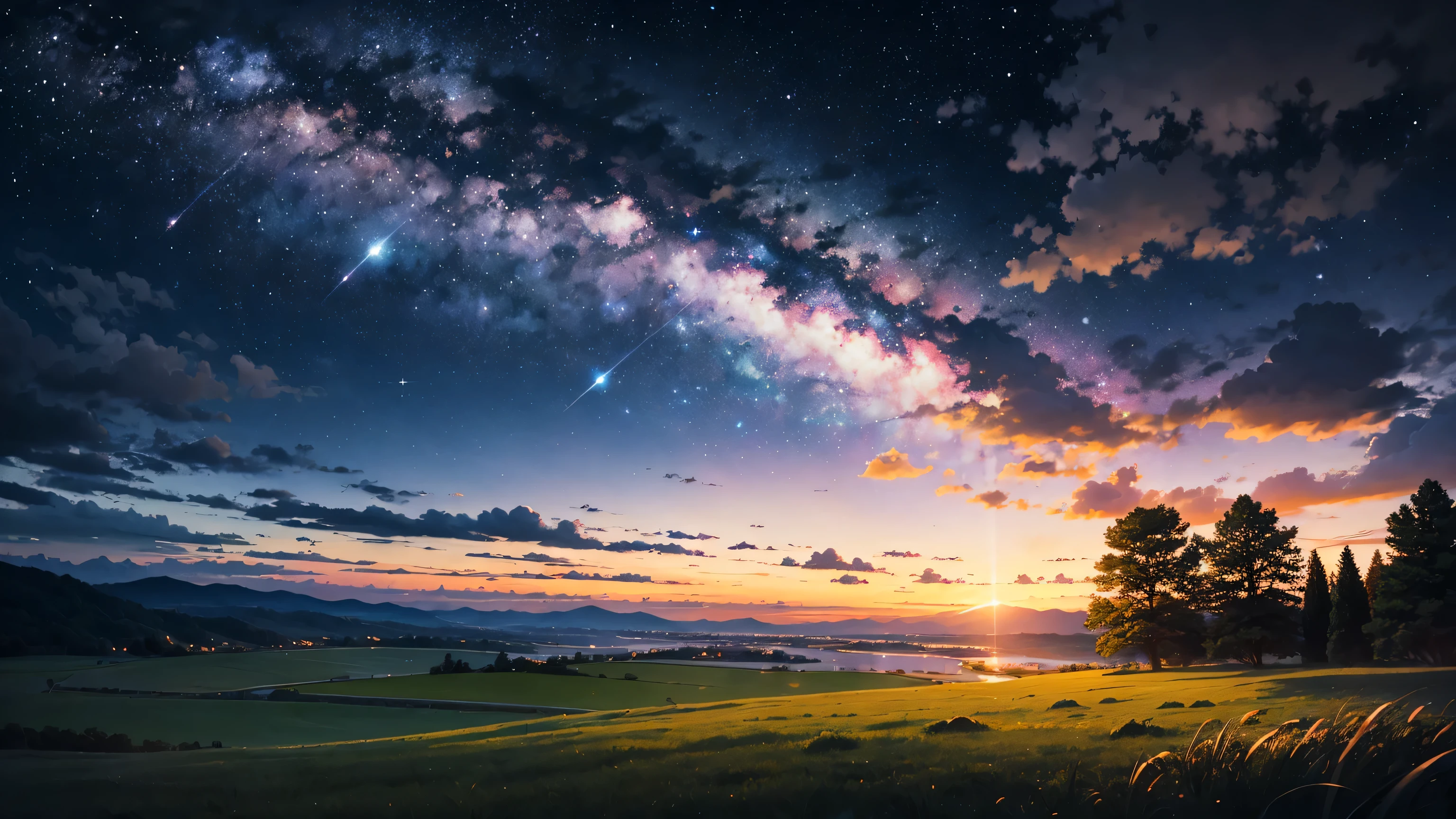 Skyscape,Night sky,estrelas,clouded skies,Campo de grama,beautifully lit sky,Noite serena,star-filled sky,nuvens fofas,Grama Dewy,peaceful night scene,lush vegetation,Ambiente tranquilo,sparkling estrelas,paisagem serena luz das estrelas,calma cercada pela natureza,ethereal atmosphere,dark sky with twinkling estrelas,grama macia,luminous Night sky,beleza astral,ambiente calmante,vividly painted estrelas,nuvens sonhadoras,chilrear dos grilos,maravilhas noturnas,prado sereno,majestic celestial display,Brisa sussurrante,vista encantada,dossel celeste,Shimmering constellations,serenity under the Night sky,Tranquilidade Noturna,hidden mysteries of the cosmos,fickle clouds,moonlit sky,pasto,Starry skies,dreamlike images,cloudy Night sky,illuminated grasses