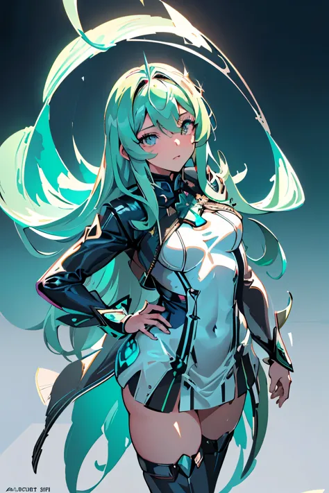 Anime, Girl, (((1girl))), (((Waifu, Xenoblade Chronicles 2, Pneuma Waifu))), (((Seafoam Green Hair, Long Hair))), ((Seafoam Gree...