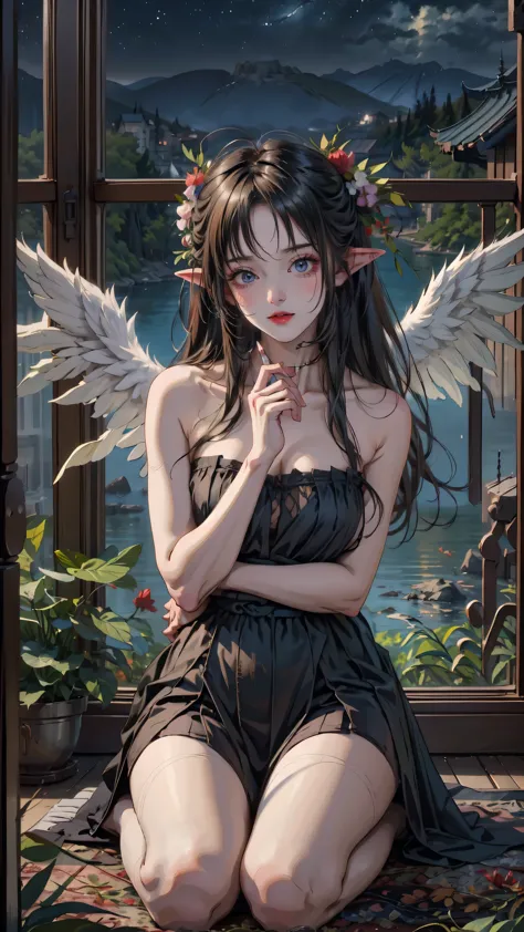 big tits, naked, sexy, sexy pose,naked,elf girl beautiful eyes,no clothes, detailed eyes,detailed face, full body, full shot, vi...