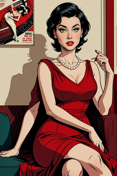 (Masterpiece, Best Quality), 8k Wallpaper, highly detailed, poster, vintage spy film, 1960s, sexy female rental killer, short bl...