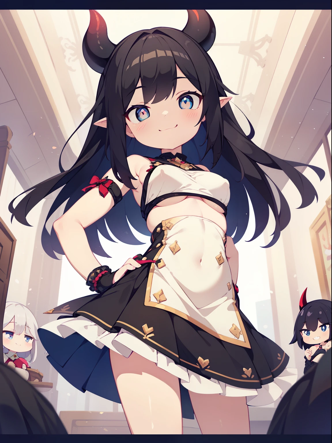 Anime girl with horns and a skirt in a room - SeaArt AI