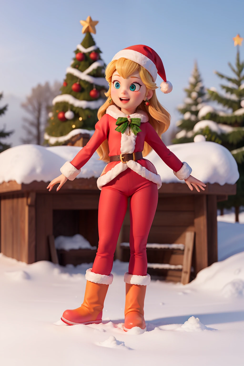 A close up of a person in a santa outfit in the snow - SeaArt AI