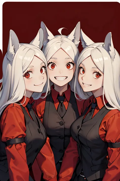 1 girl, htcerberus, red shirt, black vest, smiling