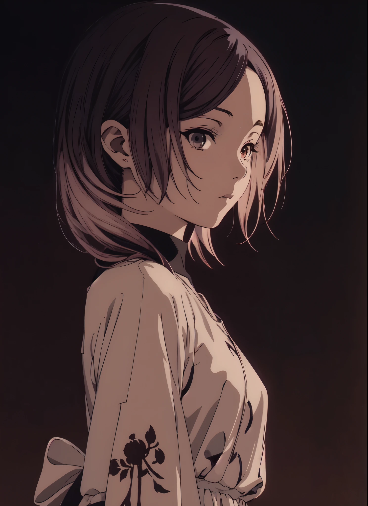 une fille d'anime avec des cheveux intéressants et une robe debout devant un fond sombre, oeuvre d&#39;art dans le style de guweiz, profil de fille anime, portrait, anime, fille, beau portrait animé, regardant le spectateur, 