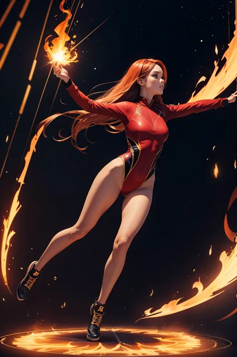 full body, phoenix girl, long sleeve leotard