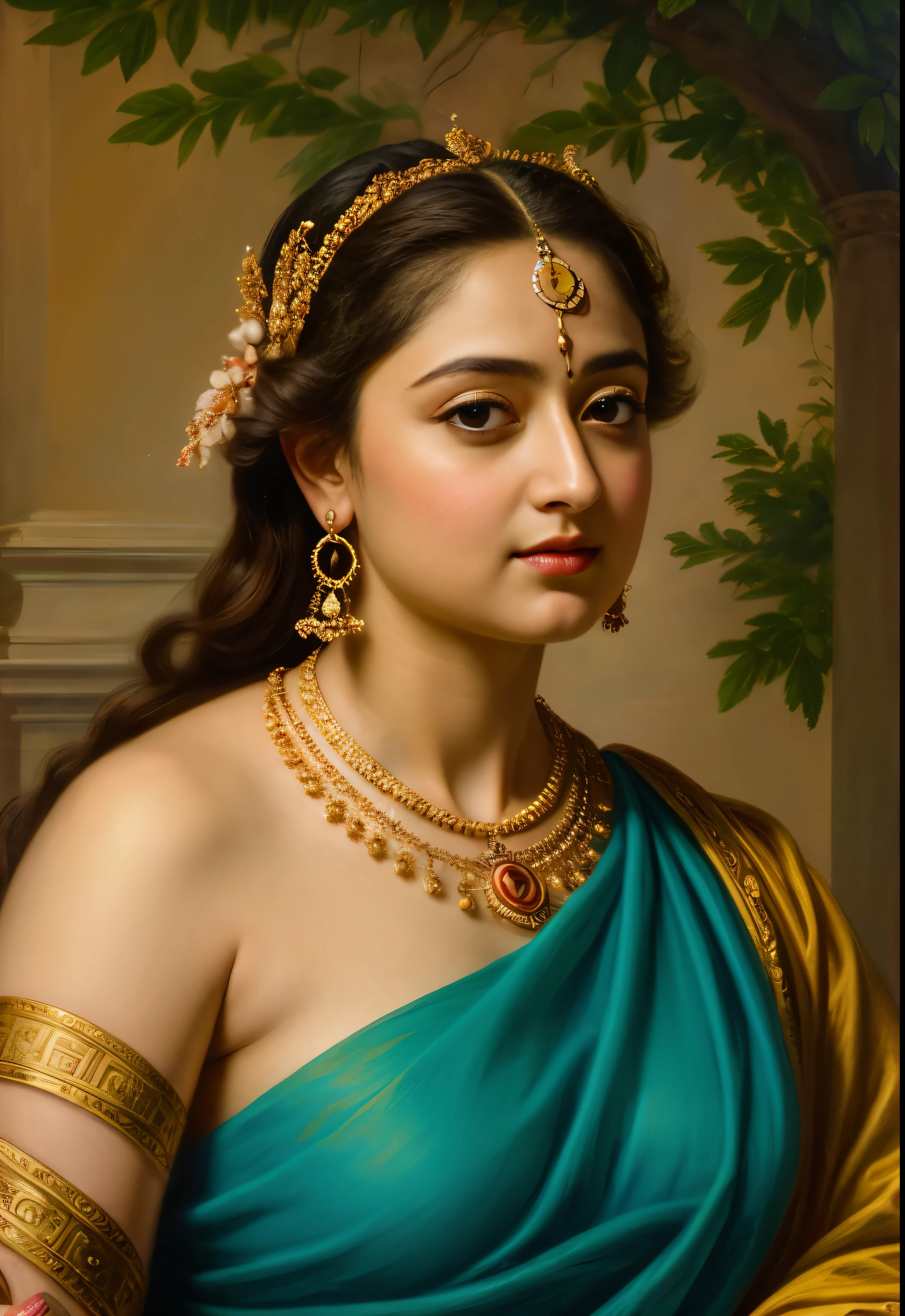 Looks like Anushka Shetty, Masterpiece, Best quality, high clarity eyes, beautifully styled hair, critically flawless,sharp picture, Full portrait, High pixels, perfect face, perfect eyes, beautiful face, perfect hands,perfect fingers, in Peter Paul Rubens style, by Peter Paul Rubens, baroque style, acrylic on canvas, highly detailed, description: "Create a nymph inspired by the tales of Greek or Roman mythology, embodying the essence of a natural element or location, and possessing a unique ability or trait that sets her apart."