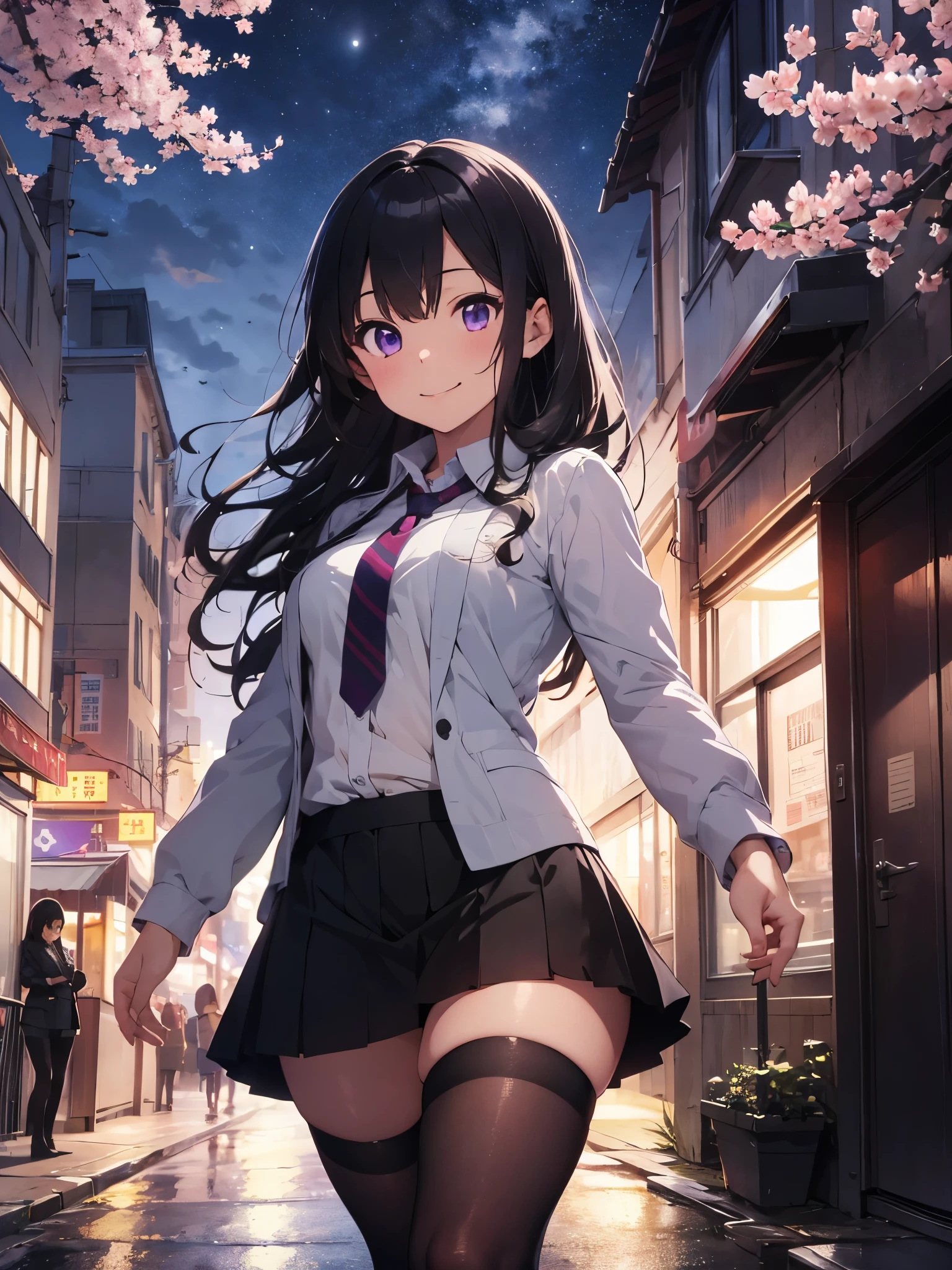 Anime girl walking down a street in a short skirt and shirt - SeaArt AI