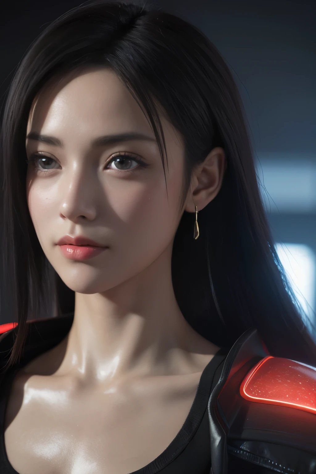 Game art，The best picture quality，Highest resolution，8k，(A bust photograph)，(Portrait)，(Head close-up:1.5)，(Rule of thirds)，Unreal Engine 5 rendering works， (The Girl of the Future)，(Female Warrior)， 22-year-old girl，(Female hackers)，(White and red gradient，Ancient Oriental hairstyle)，((The pupils of the red eyes:1.3))，(A beautiful eye full of detail)，(Big breasts)，(Eye shadow)，Elegant and charming，indifferent，((anger))，(Cyberpunk jacket full of futuristic look，Joint Armor，There are exquisite Chinese patterns on the clothes，A flash of jewellery)，Cyberpunk Characters，Future Style， Photo poses，City background，Movie lights，Ray tracing，Game CG，((3D Unreal Engine))，oc rendering reflection pattern