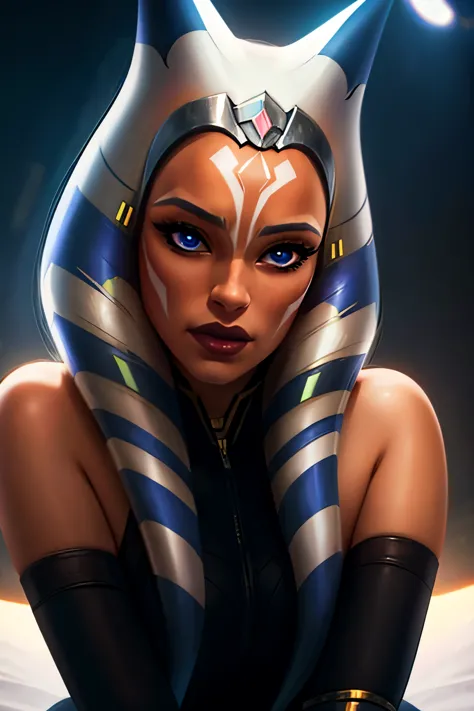 1girl, ahsoka tano, ahsoka armor, skinny, leaning forward, close-up, pov, bites his lip, horny face, seductive position, beautif...