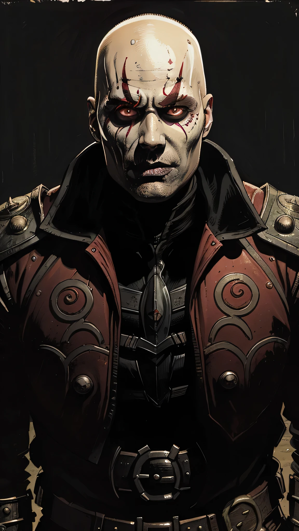 ((Mads Mikkelsen)) as ((Quan Chi)) from Mortal Kombat, solo, sorcerer and necromancer, bald head, pale skin, glowing red eyes, wears dark necromancer armor adorned with occult symbols, dark magic, highly detailed face, full body view, highly detailed face, intricate, high detail, sharp focus, dramatic, photorealistic painting art by greg rutkowski