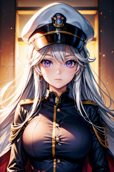 anime girl military uniform and hat, best quality, high resolution, very fine texture, cute and beautiful facial details, long w...