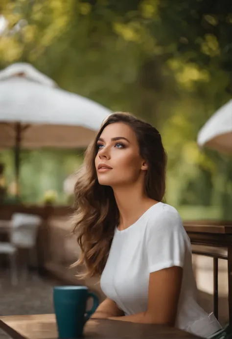 A close up of a woman sitting on a balcony with a city view - SeaArt AI