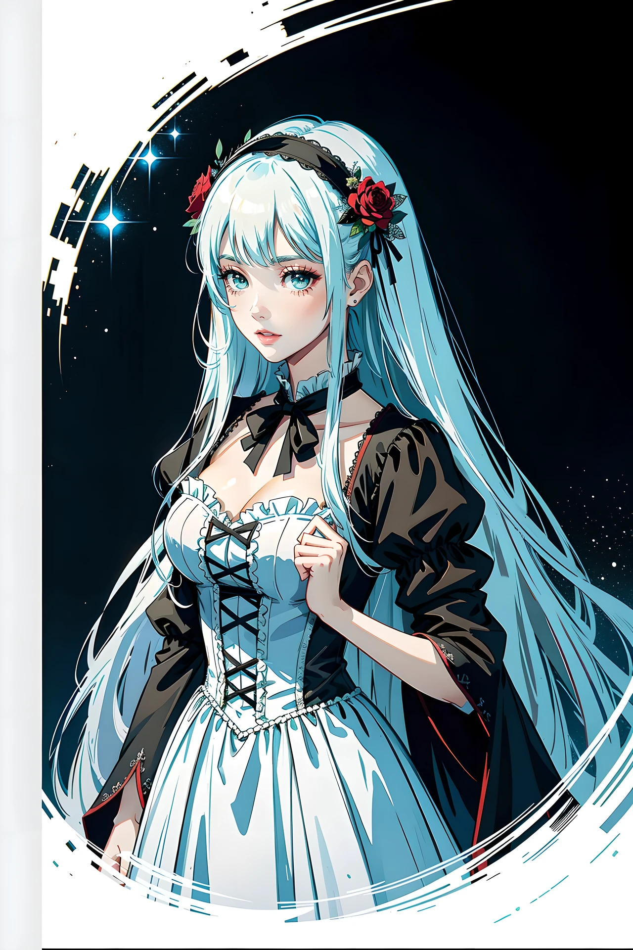 Anime girl with long white hair and blue dress in a circle - SeaArt AI