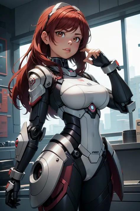 Mulher Alafed em traje futurista posando para foto, em armadura branca futurista, girl with mecha cybernetic armor, Unreal engin...