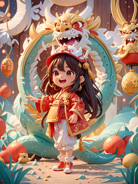 masterpiece,(best quality),Very detailed,Super detailed, (1 girl), Chinese traditional clothing, red衣服, dragon hat, dragon, vivi...