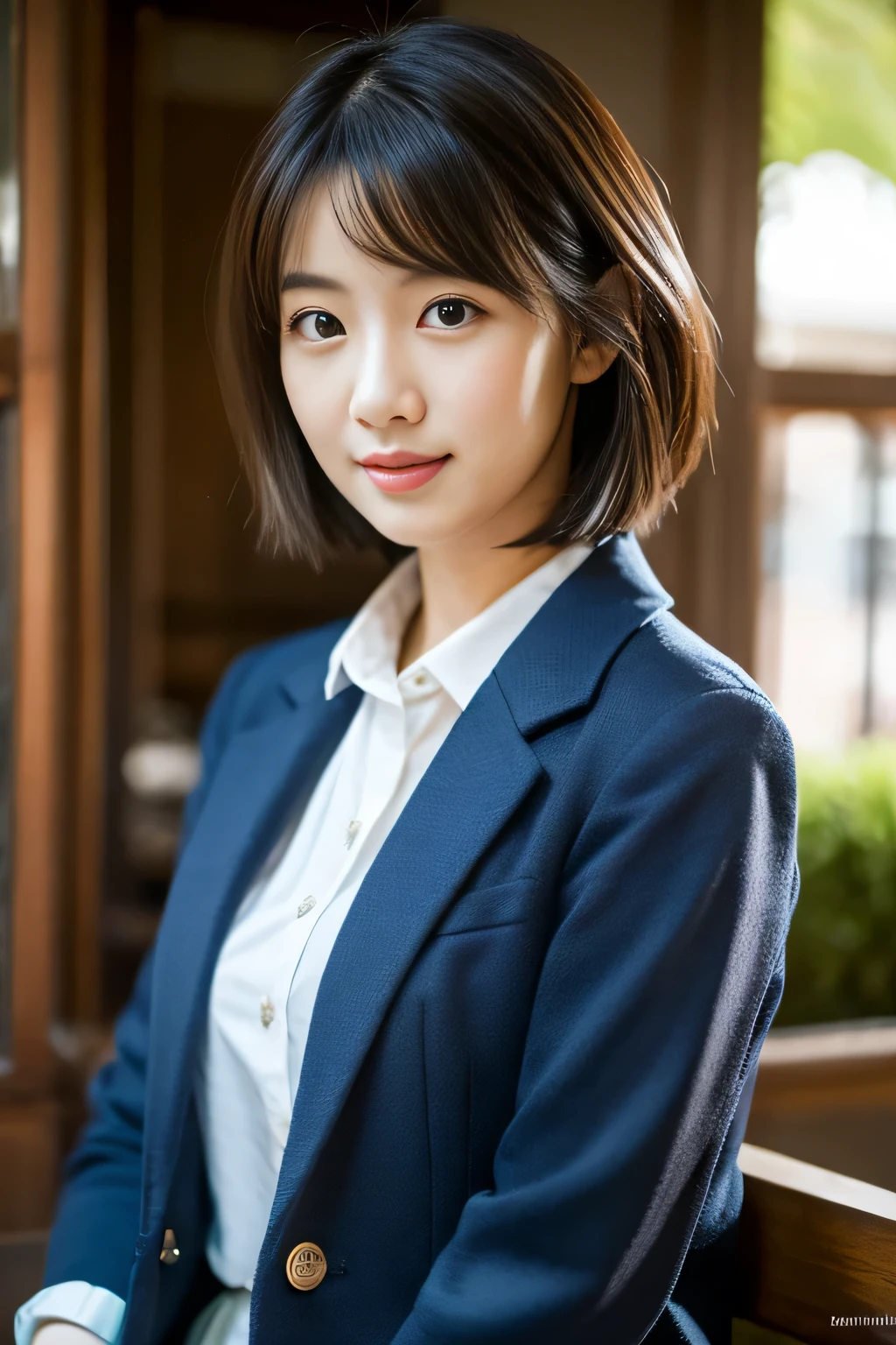 table top, highest quality, shape, Super detailed, finely, High resolution, 8k wallpaper, 完璧なダイナミックな構shape,Beautiful woman at 30 years old,sexy,Japanese、short cut hair、school uniform