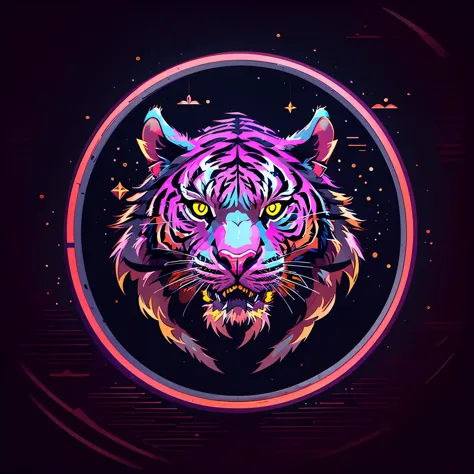 ((Vector tiger logo)), vector lines with glowing eyes and a star in the background, dark video game icon design, ((geometric pattern)), ((geometric vector art)), (vector balls), ((rounded objects)), beautiful neon cat, demon cat, 3d icon, vector art style,...