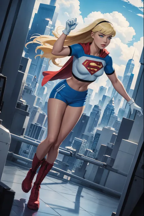 (cowboy shot), SFW, (masterpiece), (best quality: 1.0), (ultra highres: 1.0), detailed eyes, BREAK Supergirl, 1girl, long blonde...