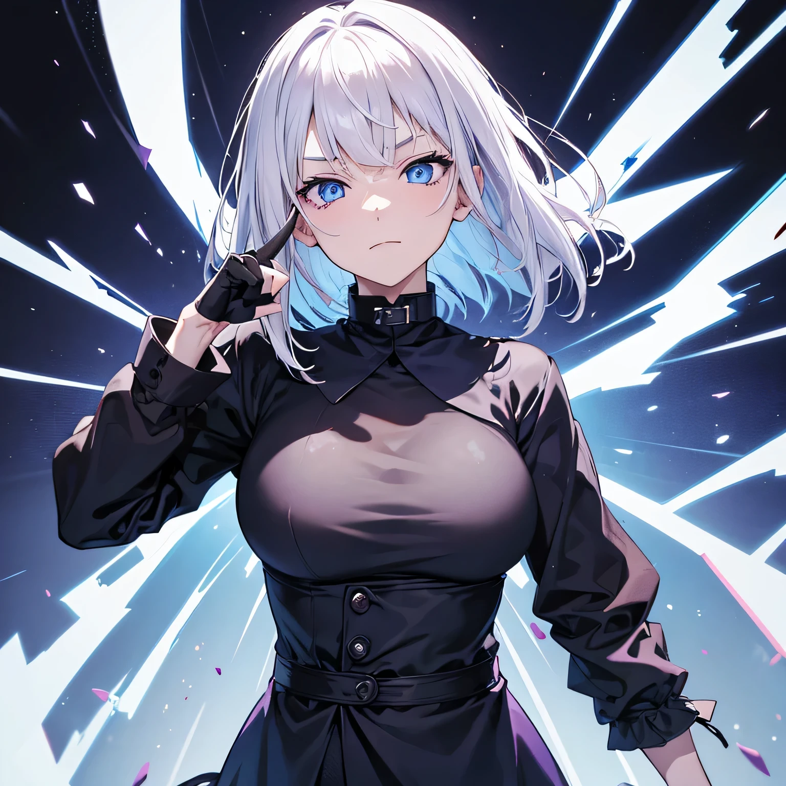 Anime girl with blue eyes and black dress holding a knife - SeaArt AI