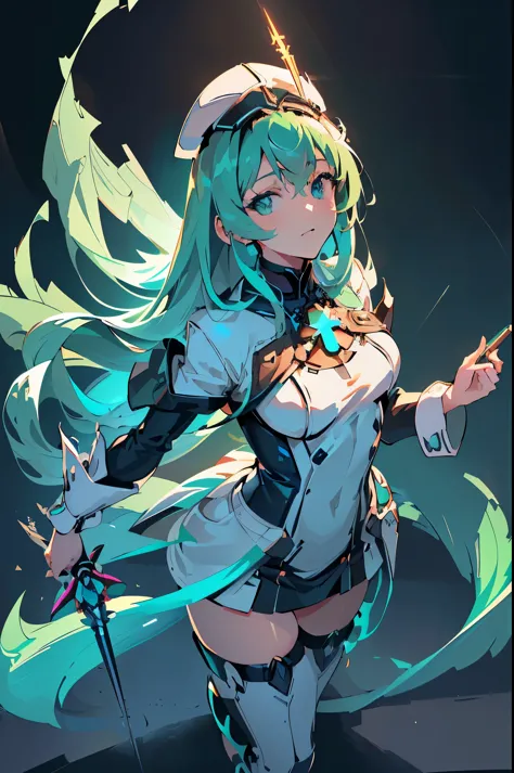 anime, girl, (((1girl))), (((waifu, xenoblade chronicles 2, pneuma waifu))), (((seafoam green hair, long hair))), ((seafoam gree...