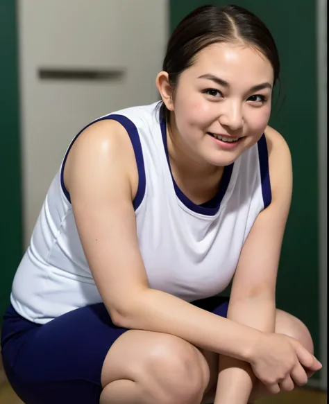 (highest quality:1.2),(perfect beautiful face:1.2),(perfect and beautiful posture:1.2),female volleyball player,(bbw:1.2),big and full breasts,big ass,short cut hair,laughter,(volleyball uniform/),Tank top,(Sweating from the whole body:1.2),(abnormal sweat...