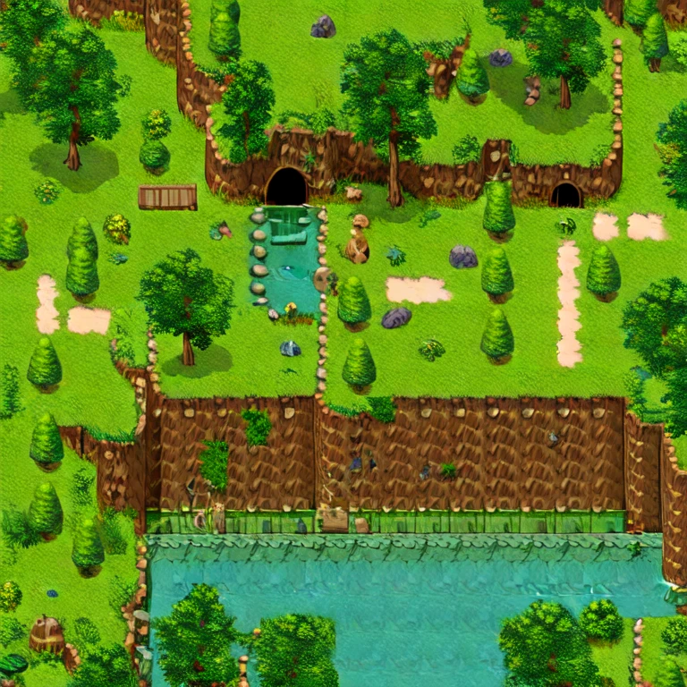 
((pixelart)), pixel, rpgmaker, tileset,  old forest, pixel game forest, trees, ((swamp)), water, lot of flowers, lot of water, bushes, field, lime grass, forest, mountains, trees, old house