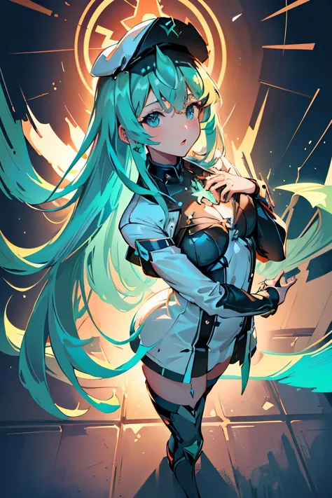 Anime, Girl, (((1girl))), (((Waifu, Xenoblade Chronicles 2, Pneuma Waifu))), (((Seafoam Green Hair, Long Hair))), ((Seafoam Gree...