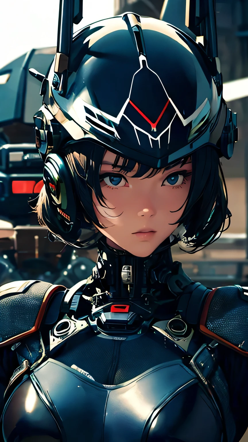 best image quality, excellent details, 超High resolution, (fidelity: 1.4), best illustrations, Favor details, 1girls high concentration, With a delicate and beautiful face, dressed in black and white mecha, Wearing a mecha helmet, Have a direction controller, riding on motorcycle, the background is a high-tech lighting scene of the futuristic city. masterpiece, 最high quality, high quality, High resolution, (close up of face)