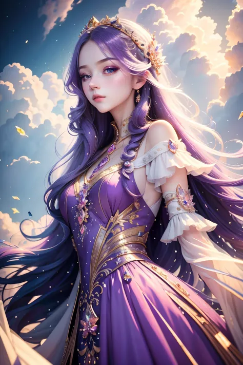 (Very detailed, best quality), floating, Extremely exquisite and beautiful dream scene,, , [(1 girl),(long purple hair), Detaile...