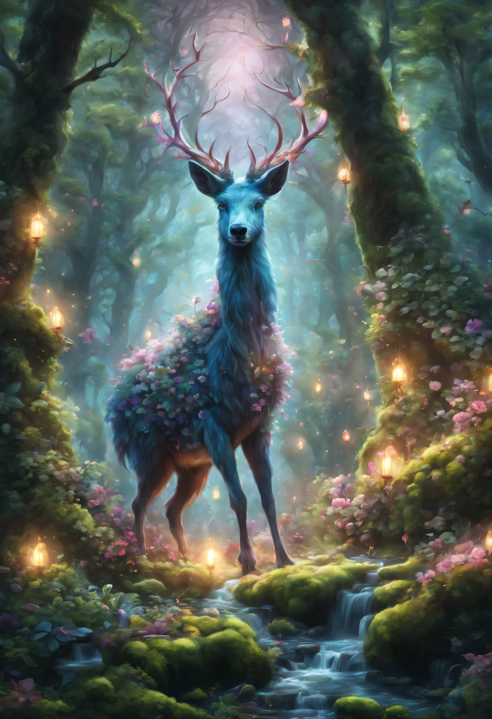 A mysterious зачарованный лес, Фантастические животные, живущие в лесу, Фэнтезийные животные, волшебный мир, загадочное существо, Причудливые существа, фантазийные цвета, зачарованный лес, Элементы фэнтези, Элементы фэнтези, Лес полон волшебства, Это дает ощущение тайны、Мечтательное чувство, Очарование Ауры, (Лучшее качество,4k,8К,высокое разрешение,шедевр:1.2), Супер подробный, (действительный,photoдействительный,photo-действительный:1.37), зачарованный лес, волшебные жители, загадочная флора и фауна, Яркие и причудливые цвета, очаровательные элементы, Атмосферное волшебство, фантастический лесной пейзаж, сюрреалистическая среда, Сильное чувство удивления и тайны.