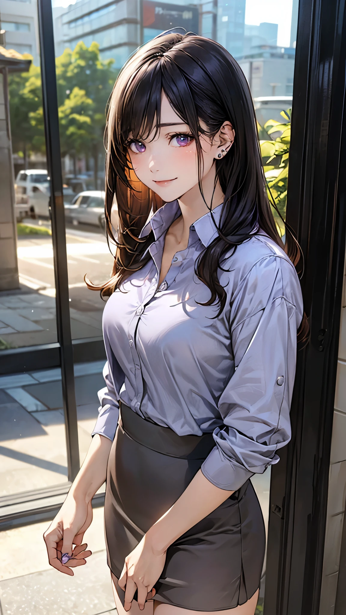 Anime girl in a short skirt posing for a picture - SeaArt AI