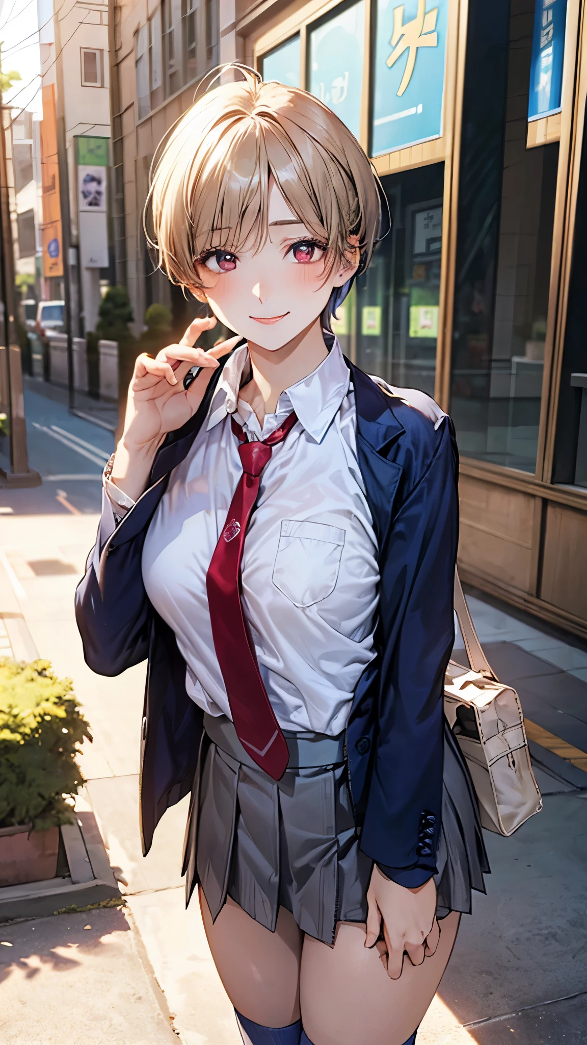 Anime girl in school uniform smoking a cigarette on the street - SeaArt AI