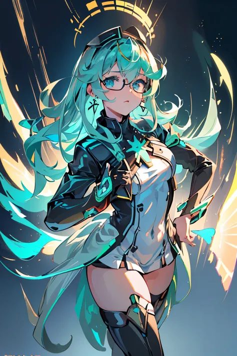 Anime, Girl, (((1girl))), (((Waifu, Xenoblade Chronicles 2, Pneuma Waifu))), (((Seafoam Green Hair, Long Hair))), ((Seafoam Gree...