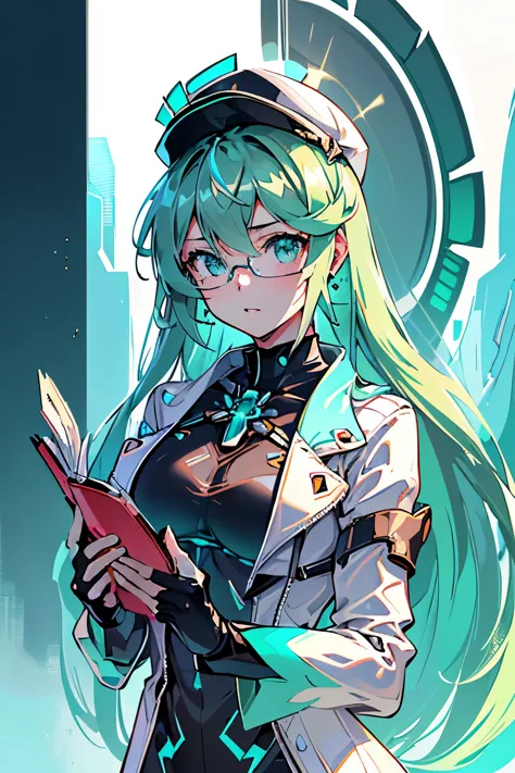 Anime, Girl, (((1girl))), (((Waifu, Xenoblade Chronicles 2, Pneuma Waifu))), (((Seafoam Green Hair, Long Hair))), ((Seafoam Gree...