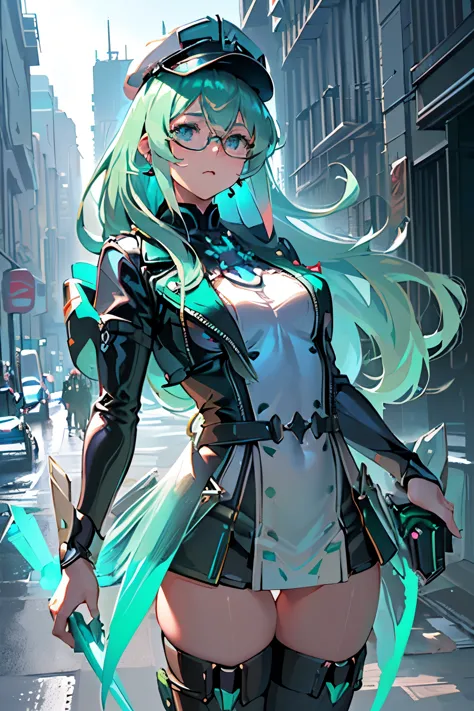 Anime, Girl, (((1girl))), (((Waifu, Xenoblade Chronicles 2, Pneuma Waifu))), (((Seafoam Green Hair, Long Hair))), ((Seafoam Gree...