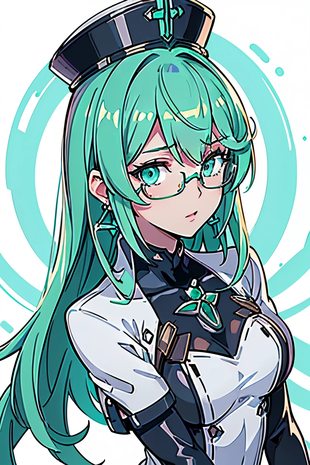 アニメ, 女の子, (((1人の女の子))), (((ワイフ, ゼノブレイド2, Pneuma ワイフ))), (((シーフォームグリーンの髪, 長い髪))), ((シーフォームグリーンアイズ:1.3, 上を向いた目: 1, パーフェクトアイズ, 美しい細部までこだわった目, グラデーションアイ: 1, 細かく描かれた美しい目: 1, 左右対称の目: 1, 目の上に大きなハイライト: 1.2)), (((光沢のある肌: 1.5, 明るい肌: 1.5, 肌が白い, 輝く肌, Very 輝く肌, 光沢のあるボディ, プラスチックグリッタースキン, Exaggerated 輝く肌, 光る肌))), (詳細なボディ, (詳細な顔)), 若い, アイドルポーズ, (最高品質), ((((テックウェア))), (((軍服))), (((軍帽))), (((ミリタリーコート))), (((太ももまでのヒールブーツ))), (((老眼鏡))), (((イヤリング)))) 高解像度, シャープなフォーカス, 超詳細, 非常に詳細な, 非常に高品質なアートワーク, (現実的, 写実的な: 1.37), 8K_壁紙, (非常に詳細な CG 8K), (非常に精細な8K CG), ((Hyper Super 超詳細 Perfect Piece)), (((完璧な傑作))), 図, 鮮やかな色彩, (複雑な), ハイコントラスト, 選択的照明, 二重曝露, 高解像度 (ハイダイナミックレンジ), 後処理, 背景ぼかし