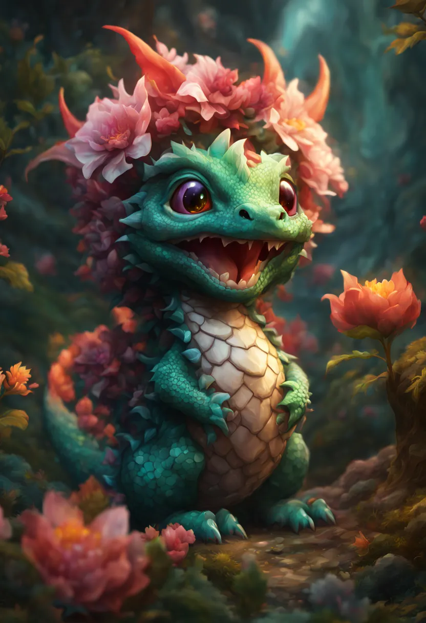 "mind-blowing cute baby dragon in a metamorphic cataclysm flower blossom egg", 8k resolution concept art portrait, Artgerm, WLOP...