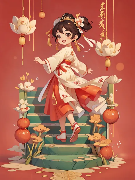 Create a series of Chinese New Year themed greeting cards，（masterpiece)，(best quality)，(official art)，(Beauty and aesthetics:1.2...