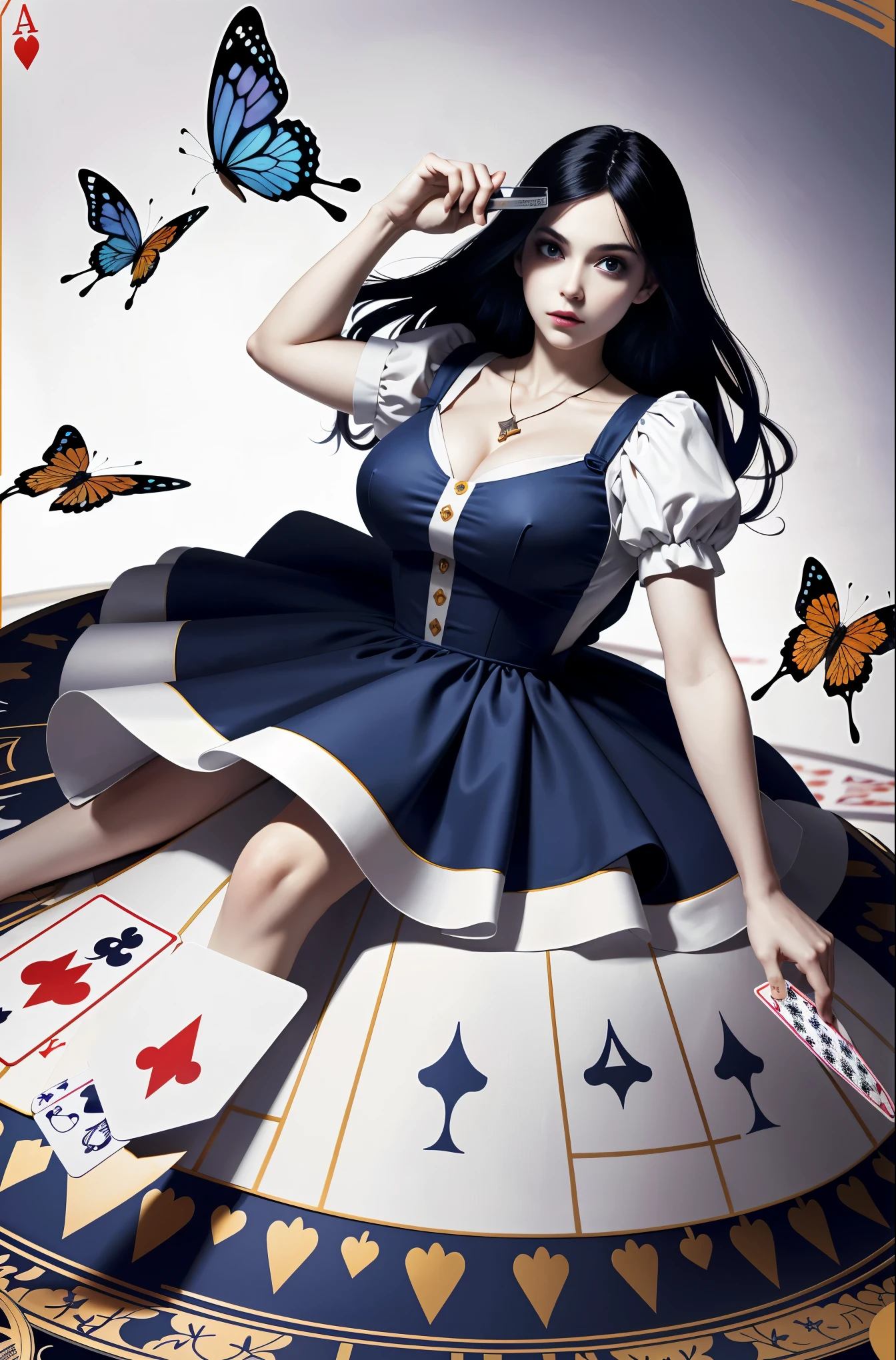 Imagem arafada de uma mulher de vestido sentada em um baralho de cartas -  SeaArt AI